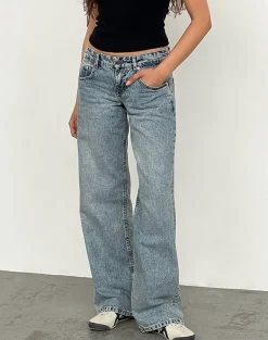 Motel Rocks Jeans | Straight Leg Jeans-Low Rise Parallel Jeans in Vintage Blue Wash VintageBlueWash
