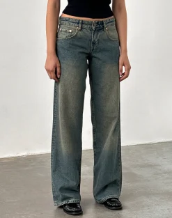 Motel Rocks Jeans | Straight Leg Jeans-Low Rise Parallel Jeans in Brown Blue Acid BrownBlueAcid