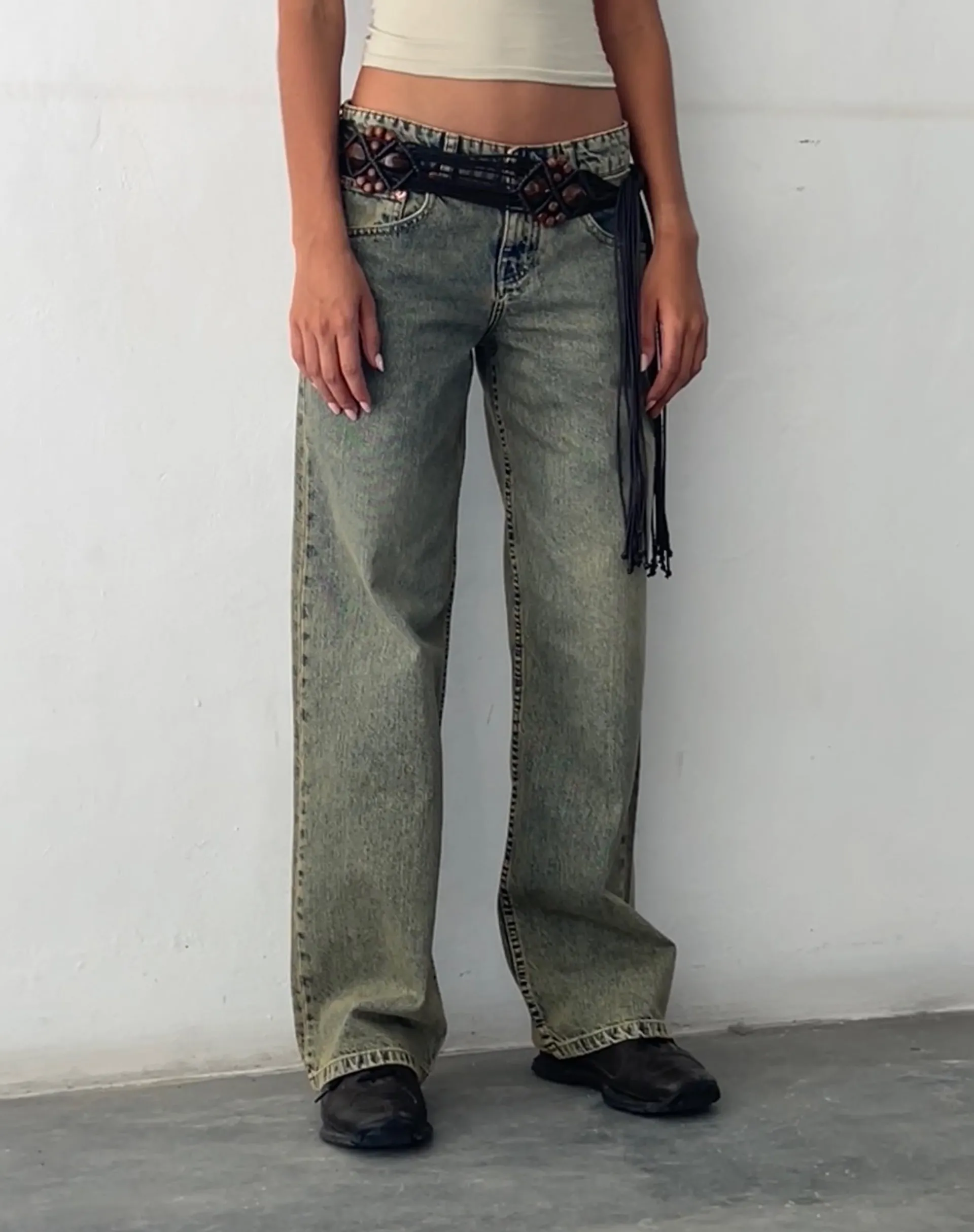 Motel Rocks Jeans | Low Rise Pants-Low Rise Parallel Jeans in Sandy Blue Acid sandyblueacid