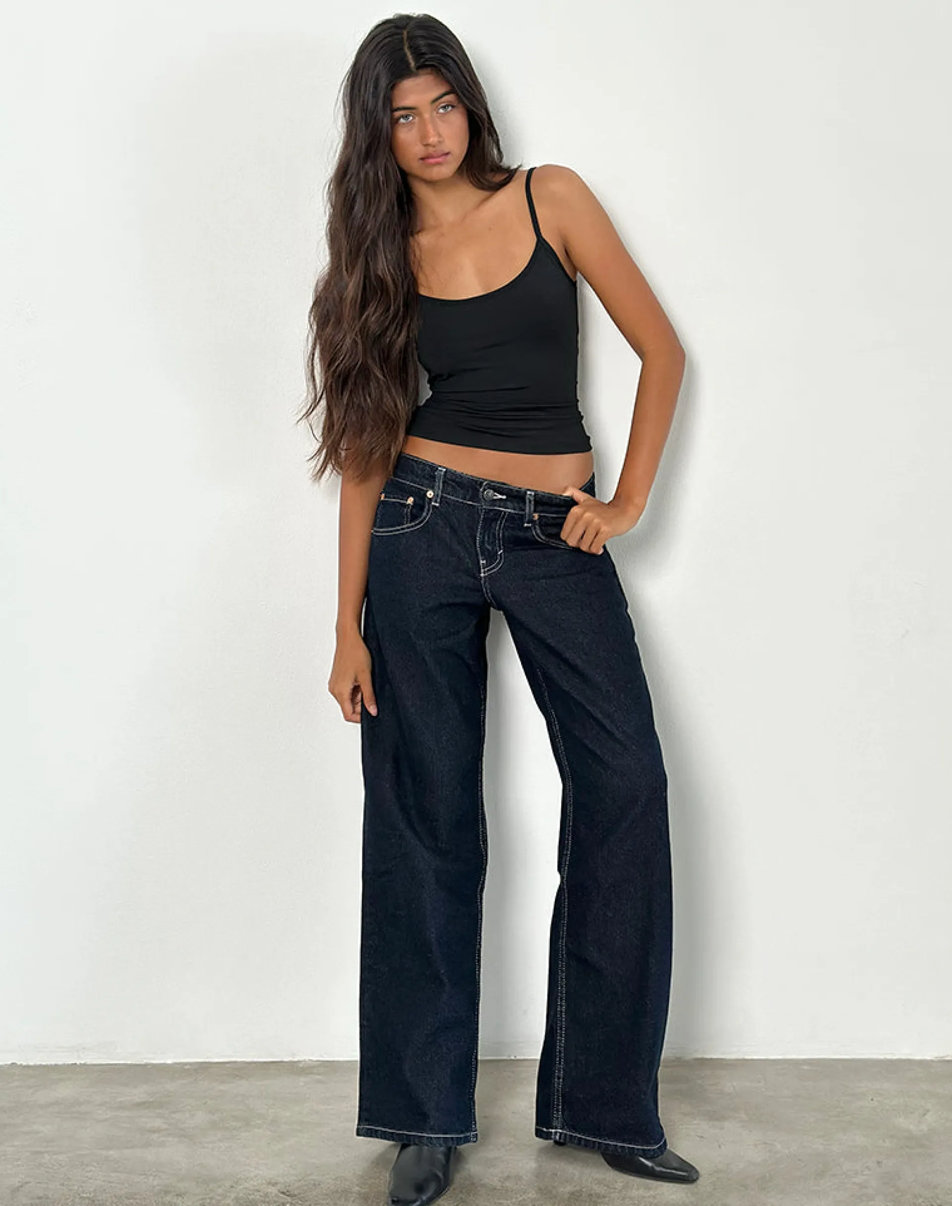 Motel Rocks Low Rise Pants | Jeans-Low Rise Parallel Jeans in Indigo with Contrast Stitch IndigowithContrastStitch