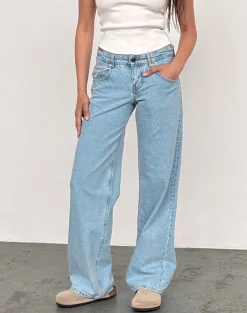 Motel Rocks Low Rise Pants | Straight Leg Jeans-Low Rise Parallel Jeans in Light Wash Blue LightWashBlue