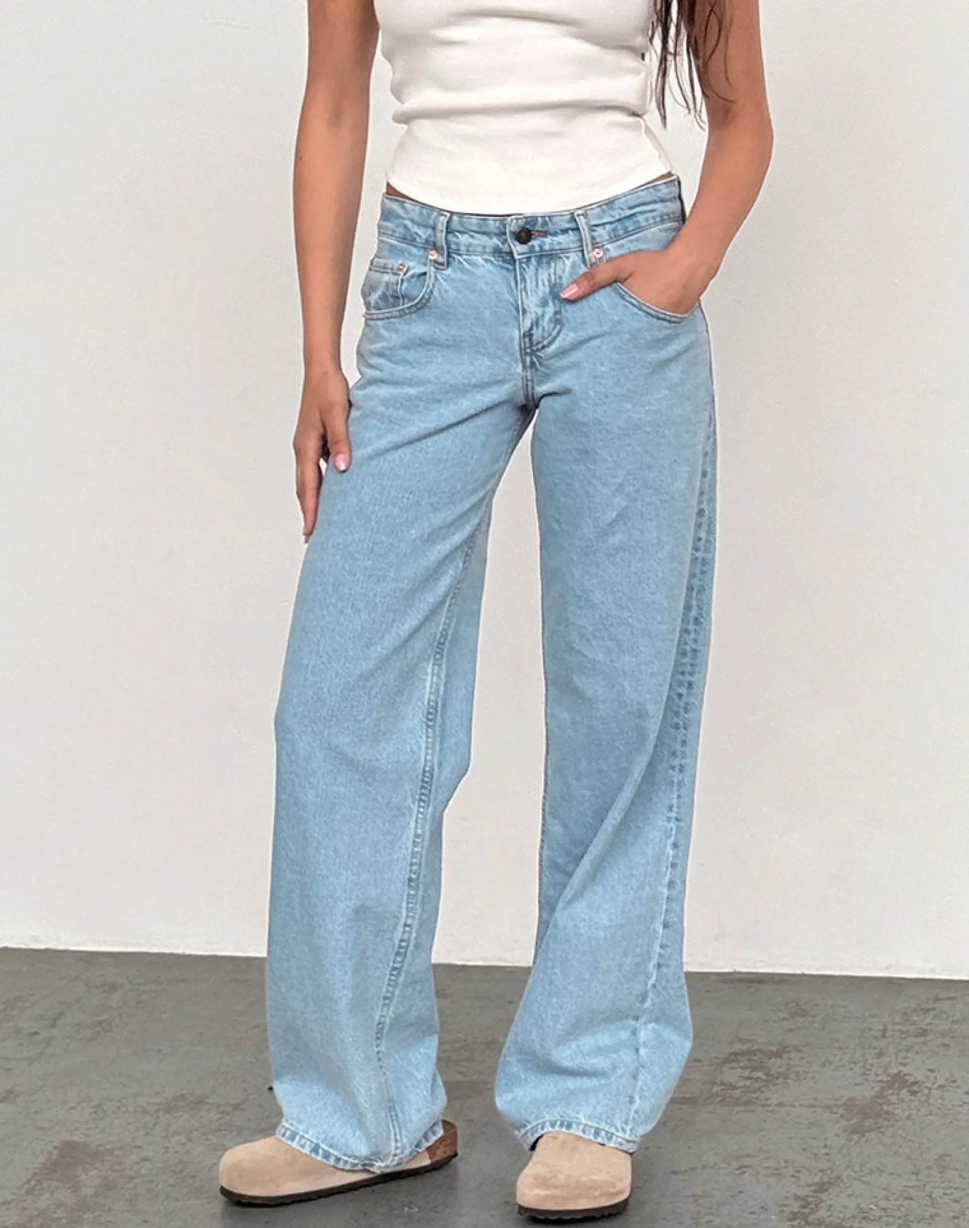 Motel Rocks Low Rise Pants | Straight Leg Jeans-Low Rise Parallel Jeans in Light Wash Blue LightWashBlue