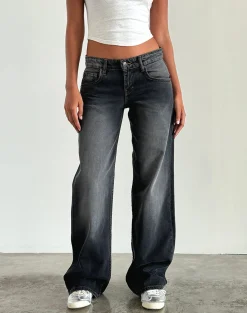 Motel Rocks Low Rise Pants | Jeans-Low Rise Parallel Jeans in Grey Used Bleach Greyusedbleach