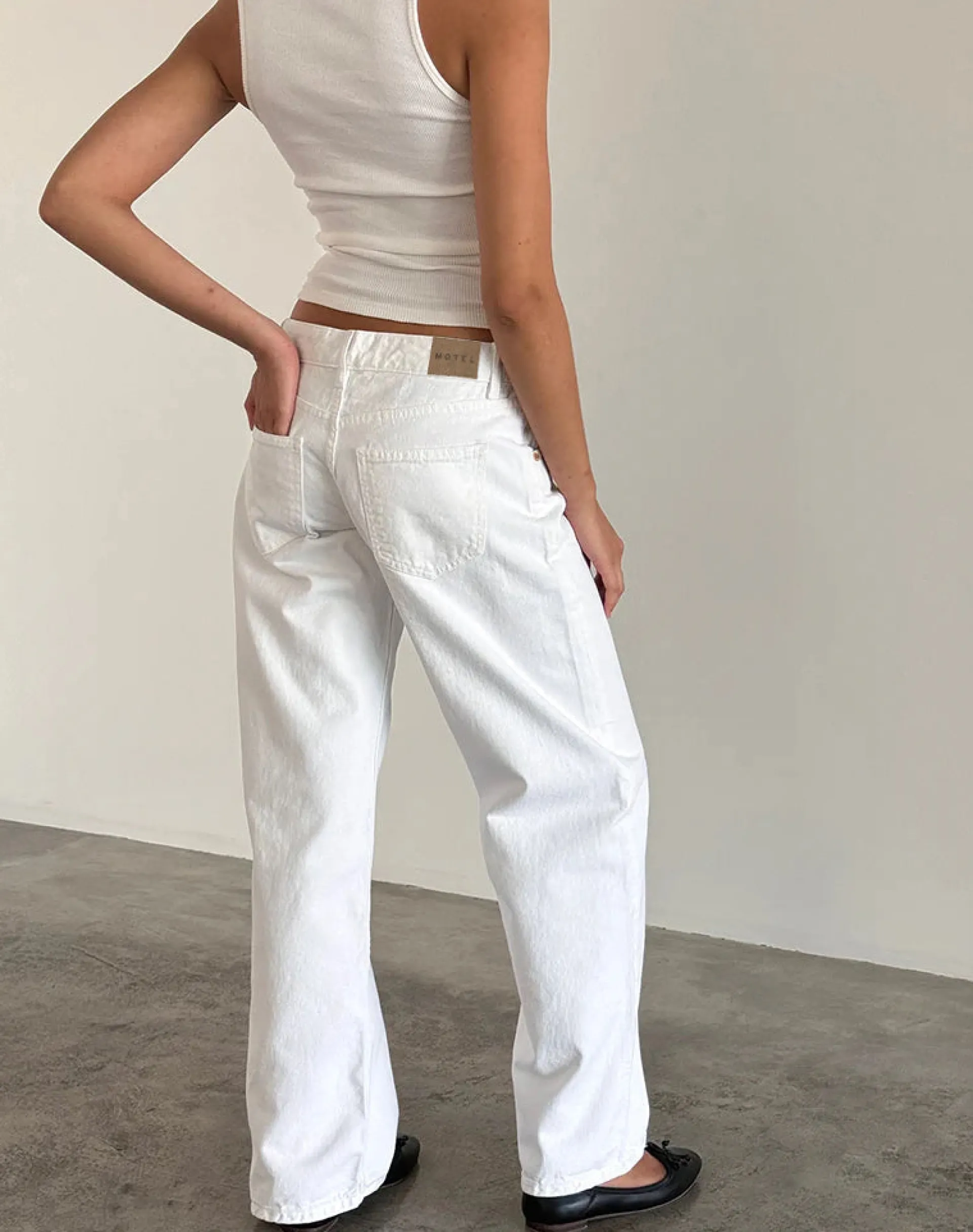 Motel Rocks Jeans | Straight Leg Jeans-Low Rise Parallel Jeans in True White TrueWhite