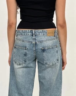Motel Rocks Jeans | Straight Leg Jeans-Low Rise Parallel Jeans in Vintage Blue Wash VintageBlueWash