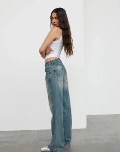 Motel Rocks Jeans | Straight Leg Jeans-Low Rise Parallel Jeans In Dirty Blue DirtyBlue