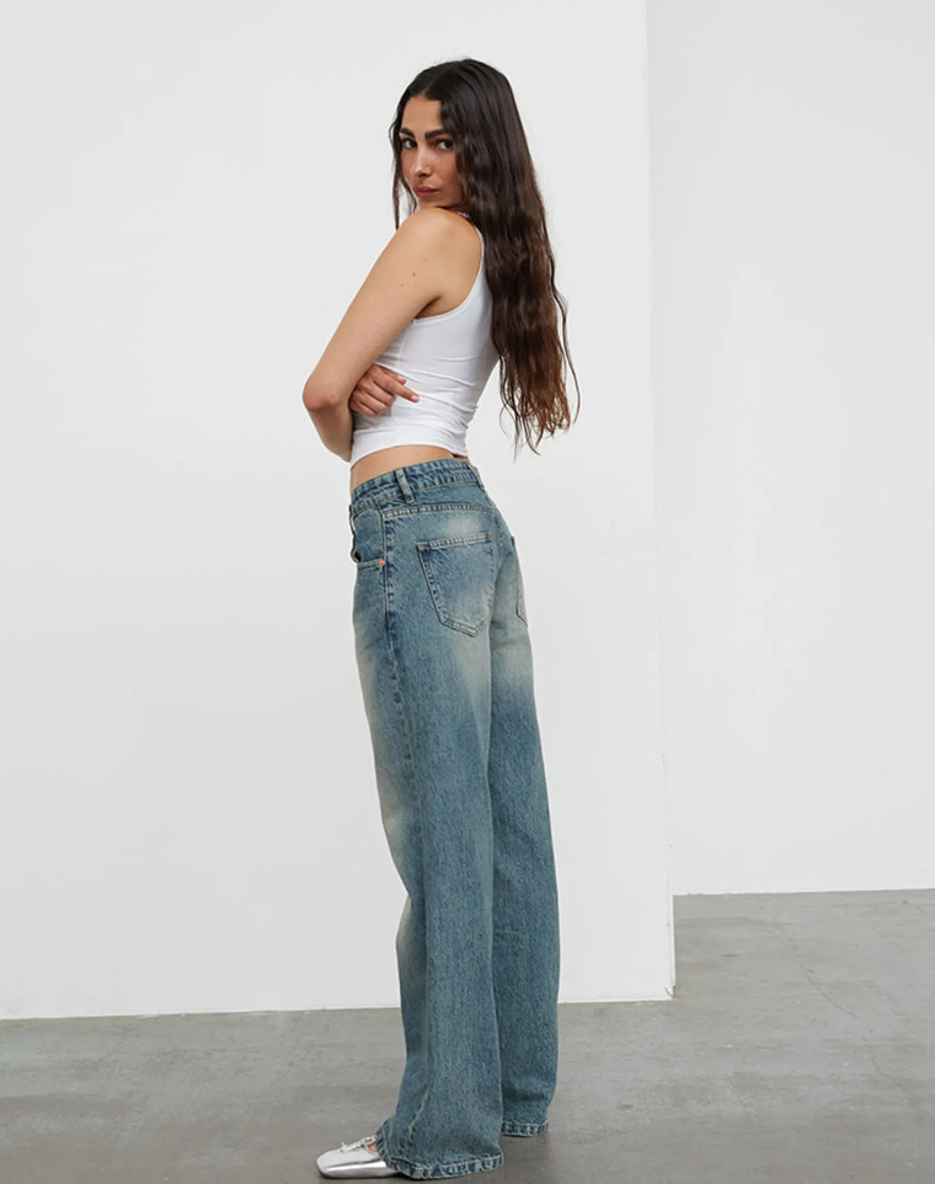 Motel Rocks Jeans | Straight Leg Jeans-Low Rise Parallel Jeans In Dirty Blue DirtyBlue
