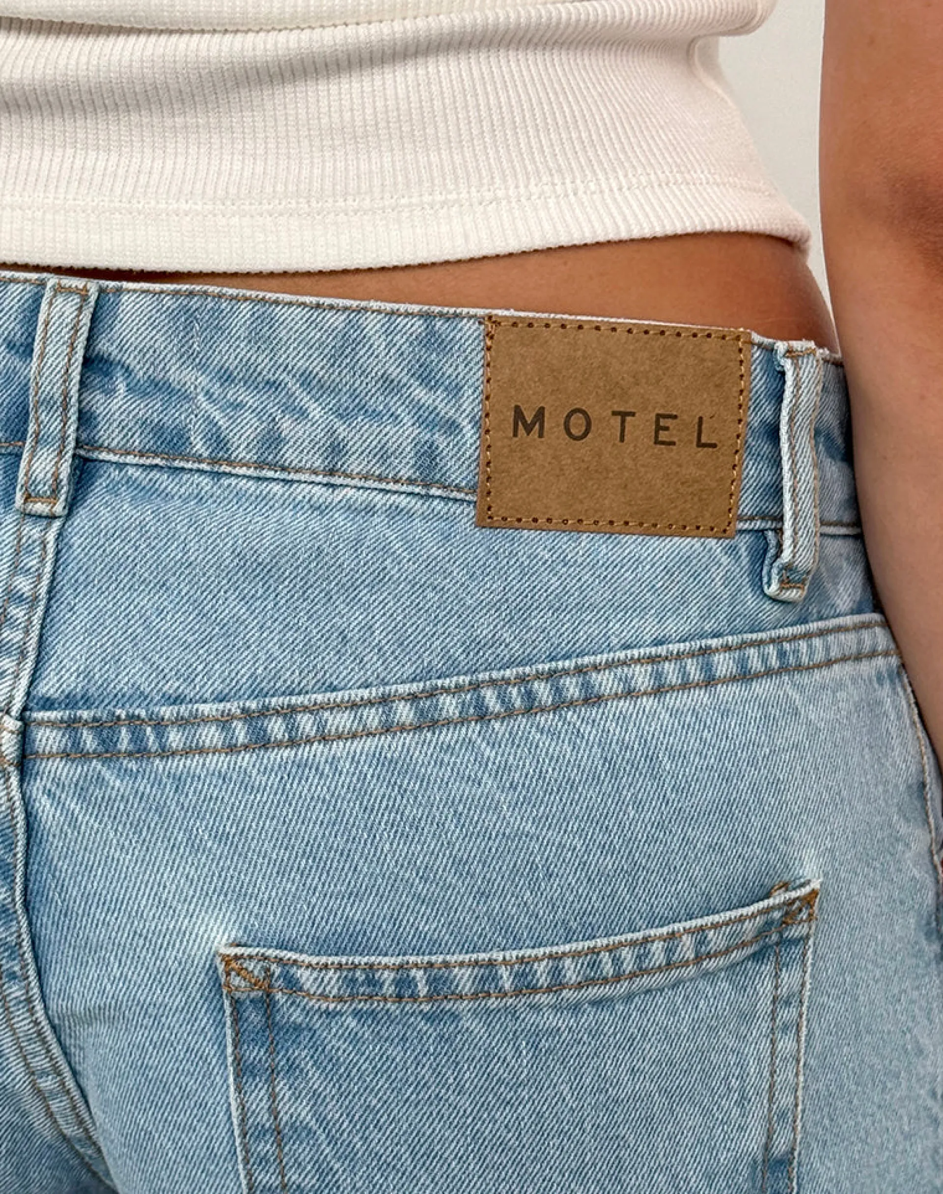 Motel Rocks Low Rise Pants | Straight Leg Jeans-Low Rise Parallel Jeans in Light Wash Blue LightWashBlue