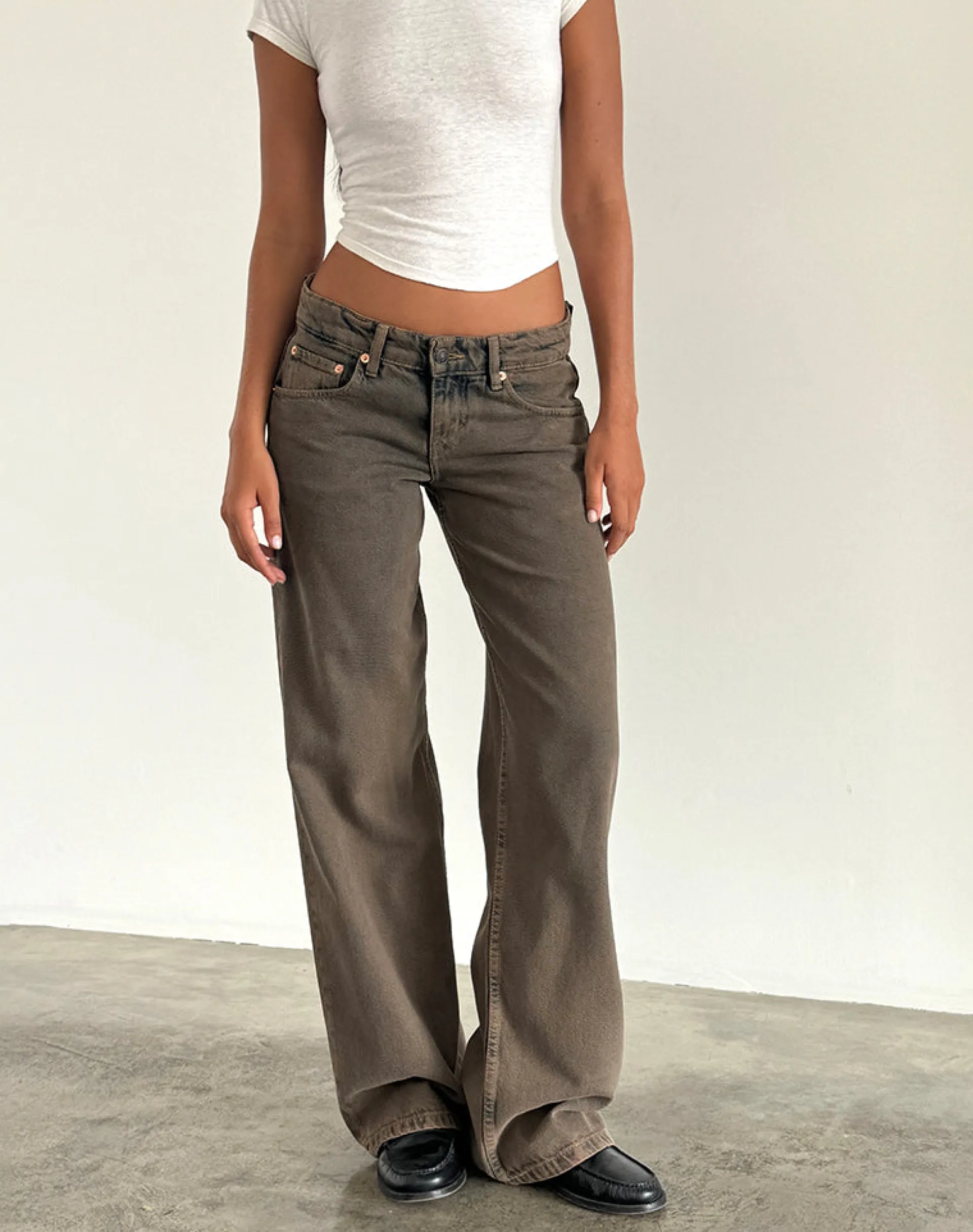 Motel Rocks Low Rise Pants | Jeans-Low Rise Parallel Jeans in Dark Sand darksand