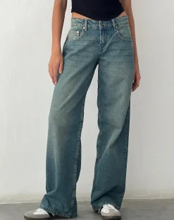 Motel Rocks Low Rise Pants | Jeans-Low Rise Parallel Jeans in Vintage Blue Green VintageBlueGreen