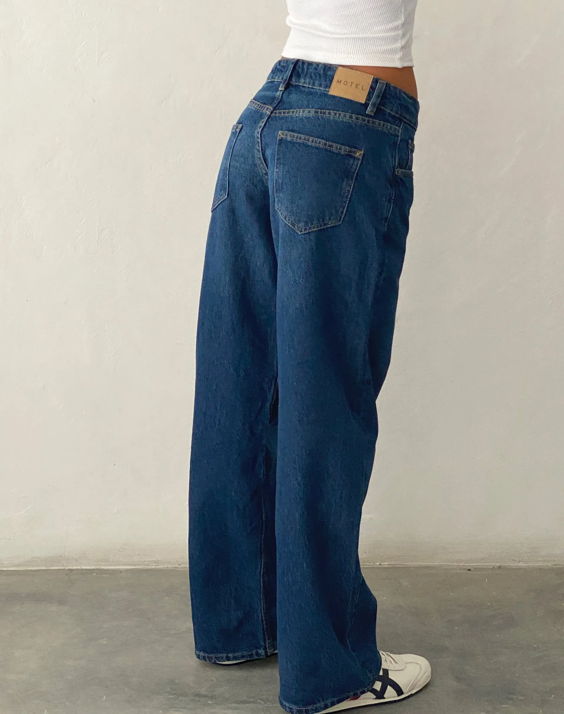 Motel Rocks Low Rise Pants | Jeans-Low Rise Parallel Jeans in Mid Blue Used MidBlueUsed