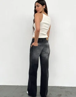 Motel Rocks Jeans | Straight Leg Jeans-Low Rise Parallel Jeans In Extreme Black Wash ExtremeBlackWash