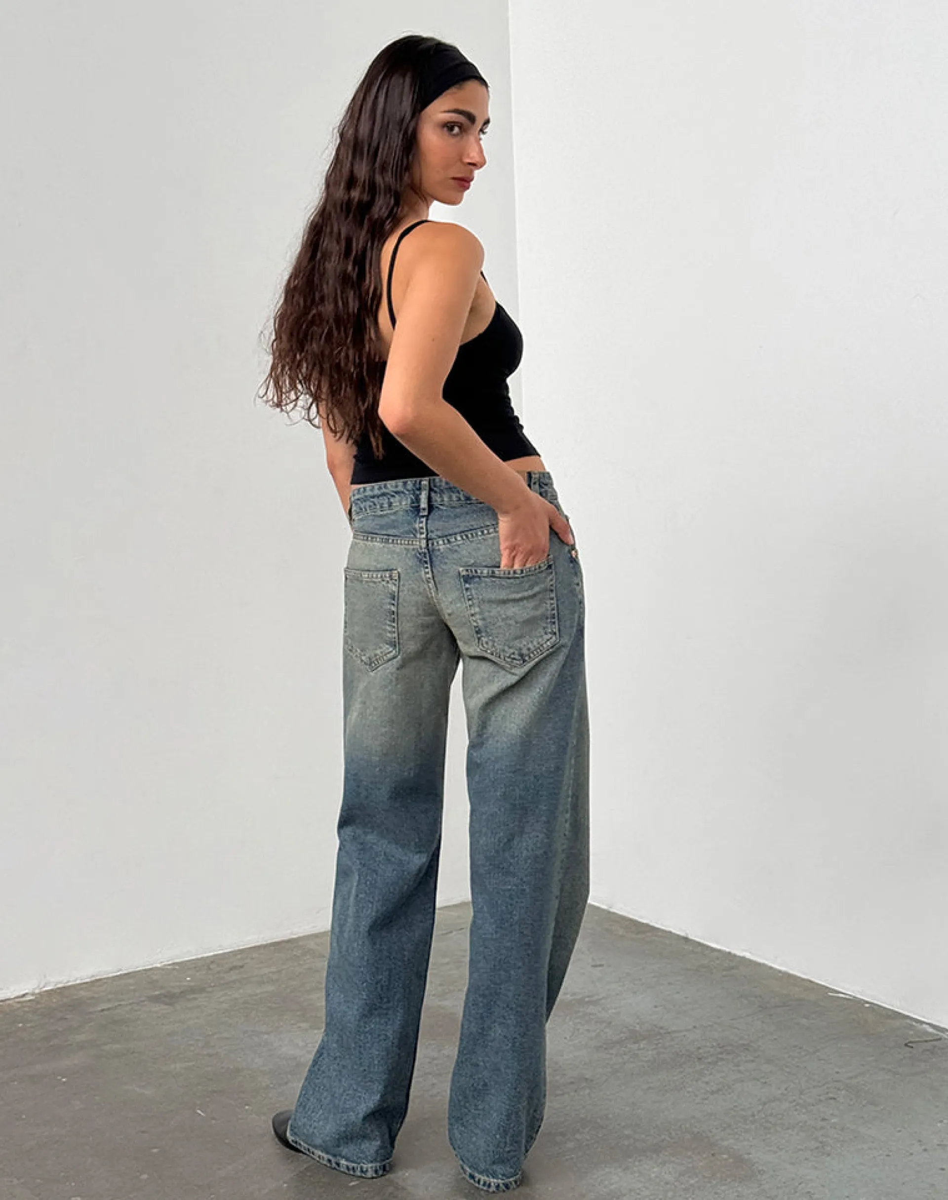 Motel Rocks Jeans | Straight Leg Jeans-Low Rise Parallel Jeans in Extreme Blue Green ExtremeBlueGreen