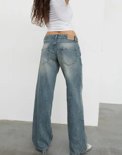 Motel Rocks Jeans | Straight Leg Jeans-Low Rise Parallel Jeans In Dirty Blue DirtyBlue
