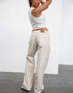 Motel Rocks Jeans | Straight Leg Jeans-Low Rise Parallel Jeans in Off White OffWhite