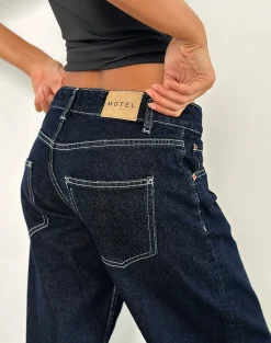 Motel Rocks Low Rise Pants | Jeans-Low Rise Parallel Jeans in Indigo with Contrast Stitch IndigowithContrastStitch