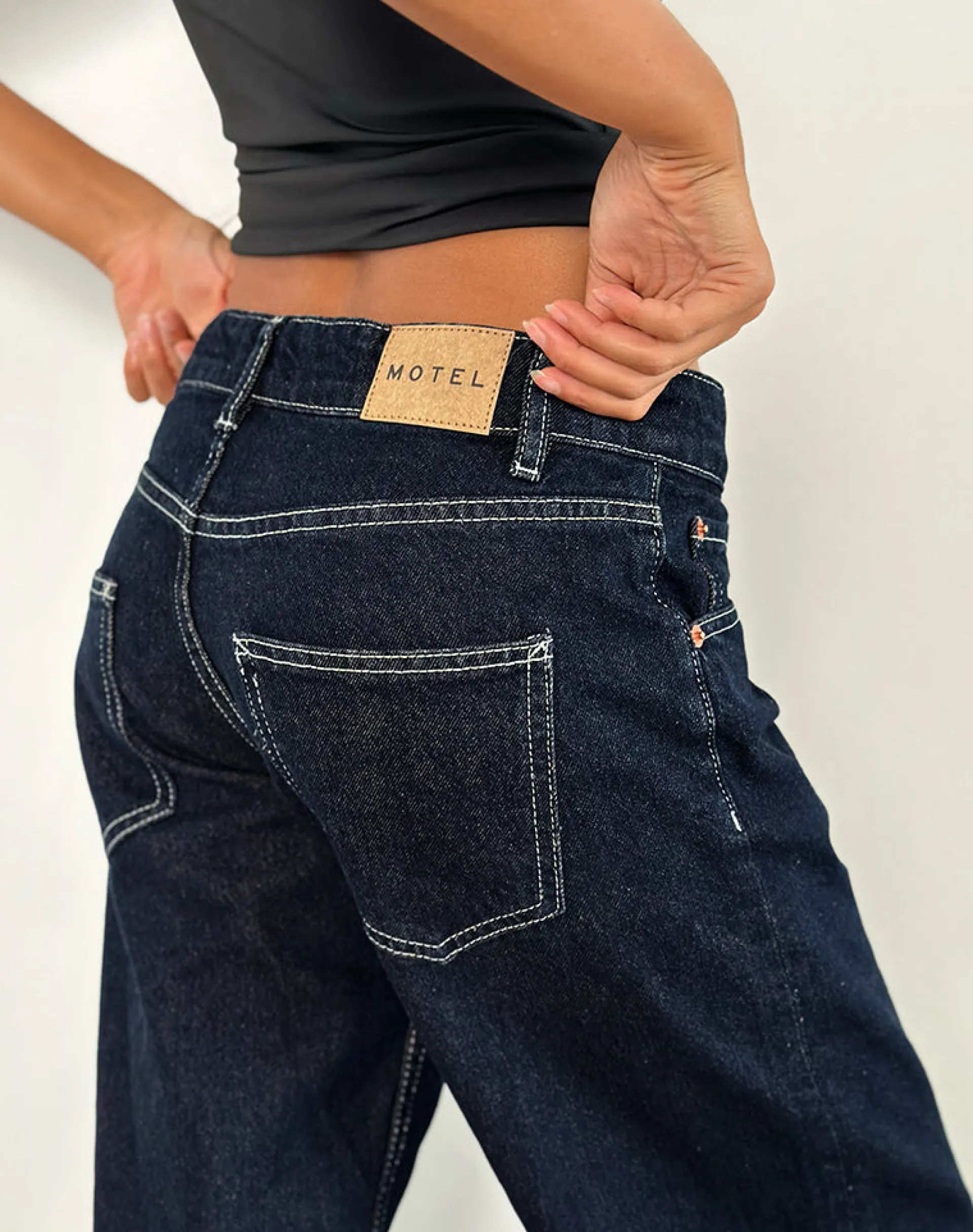 Motel Rocks Low Rise Pants | Jeans-Low Rise Parallel Jeans in Indigo with Contrast Stitch IndigowithContrastStitch