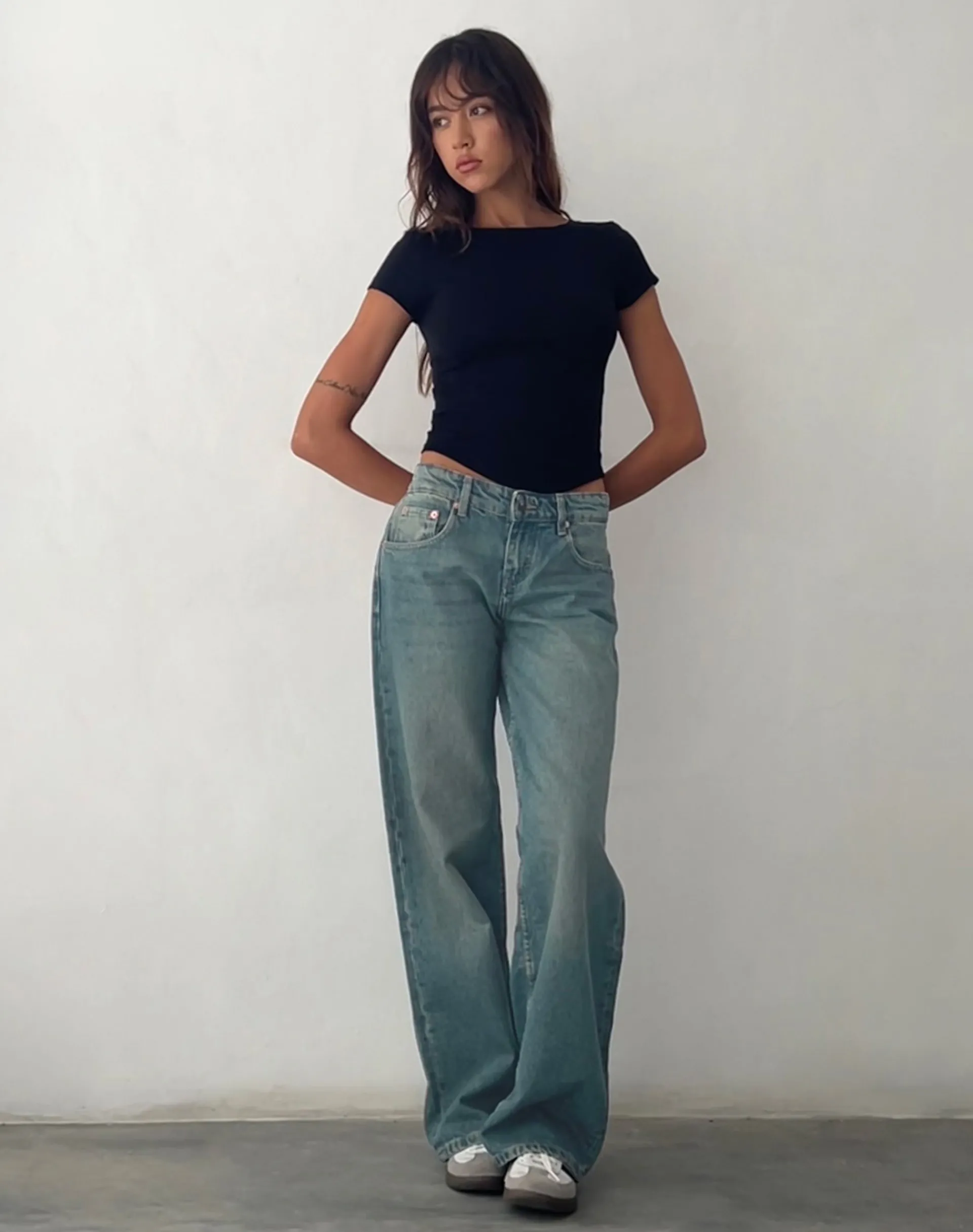 Motel Rocks Low Rise Pants | Jeans-Low Rise Parallel Jeans in Vintage Blue Green VintageBlueGreen