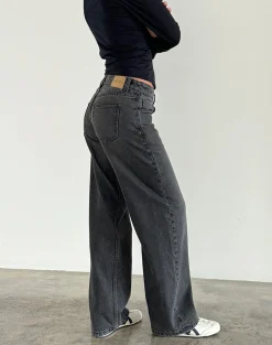 Motel Rocks Low Rise Pants | Jeans-Low Rise Parallel Jeans in Washed Black Grey WashedBlackGrey