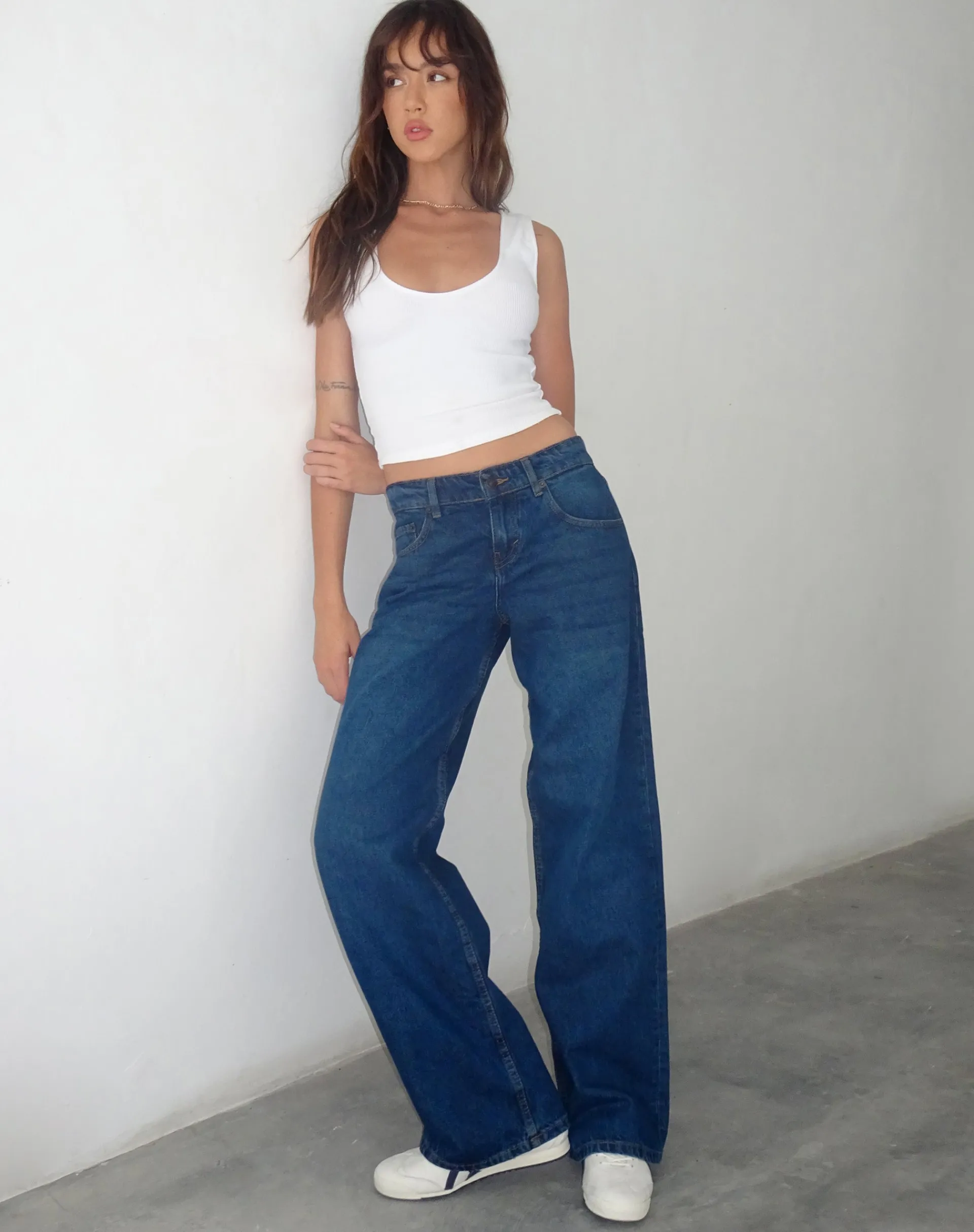 Motel Rocks Low Rise Pants | Jeans-Low Rise Parallel Jeans in Mid Blue Used MidBlueUsed