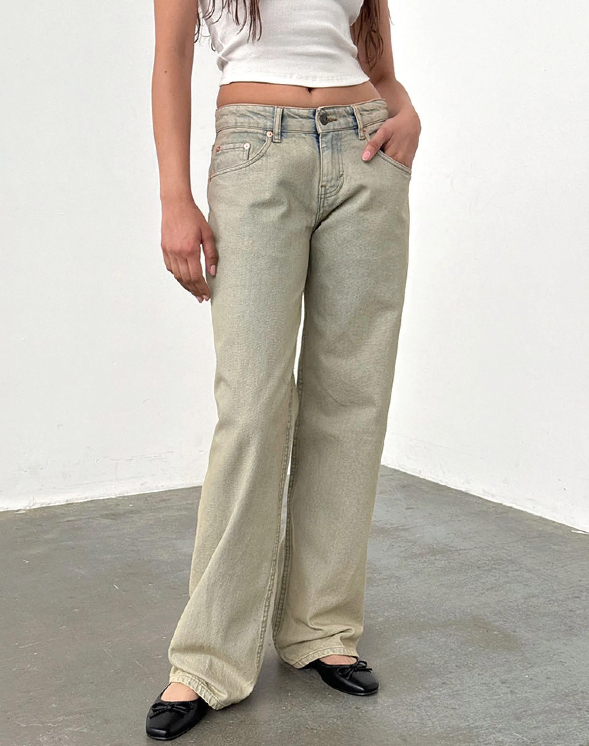 Motel Rocks Low Rise Pants | Jeans-Low Rise Parallel Jeans in Desert Sand Wash dessertsandwash