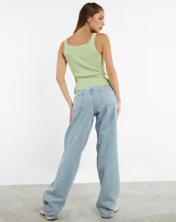Motel Rocks Low Rise Pants-Low Rise Parallel Jeans in Extra Light Wash Blue