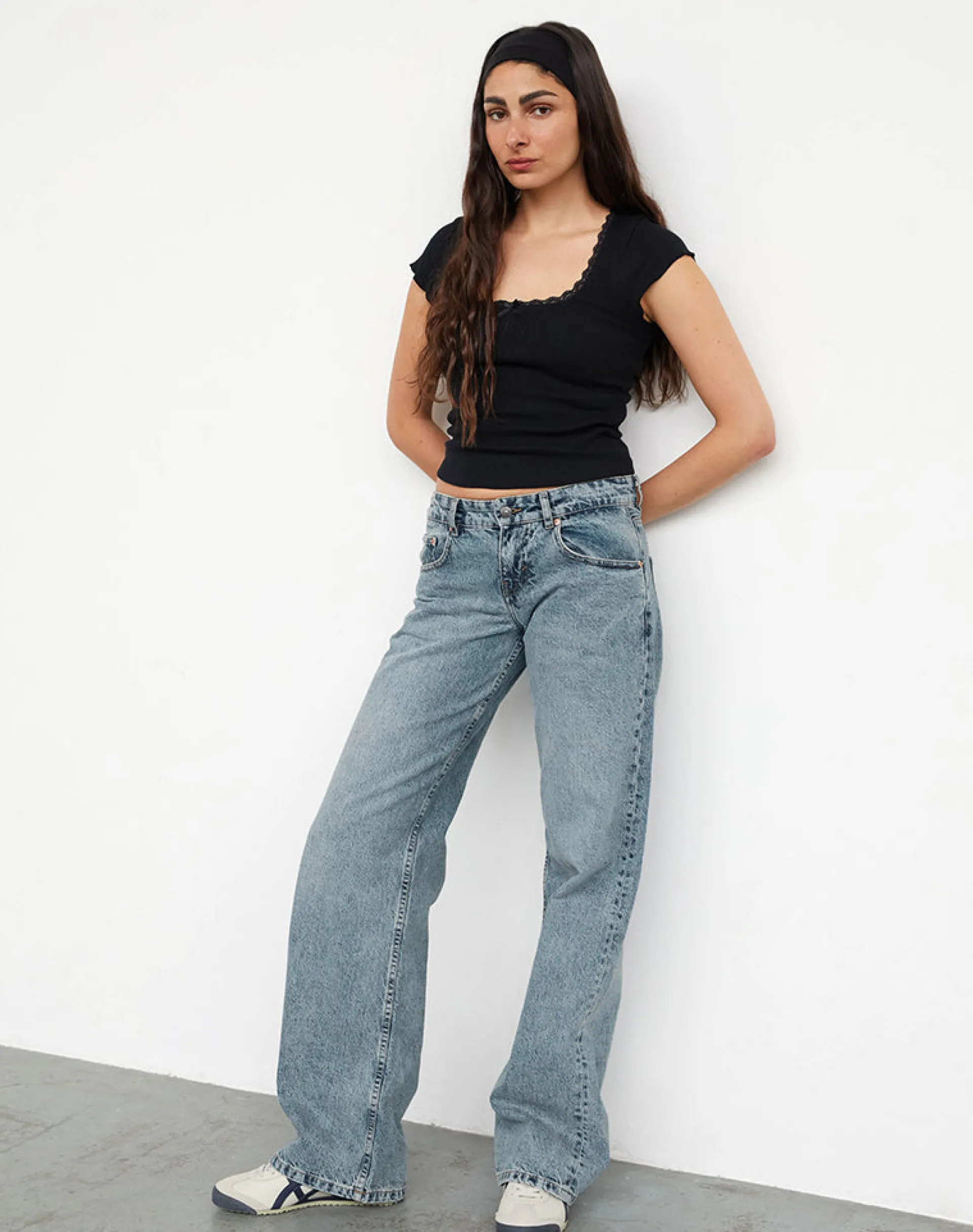 Motel Rocks Jeans | Straight Leg Jeans-Low Rise Parallel Jeans in Vintage Blue Wash VintageBlueWash