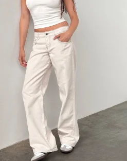 Motel Rocks Jeans | Straight Leg Jeans-Low Rise Parallel Jeans in Off White OffWhite