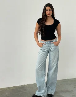 Motel Rocks Jeans | Straight Leg Jeans-Low Rise Parallel Jeans In Extreme Light Wash Blue ExtremeLightWashBlue