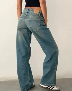 Motel Rocks Low Rise Pants | Jeans-Low Rise Parallel Jeans in Vintage Blue Green VintageBlueGreen