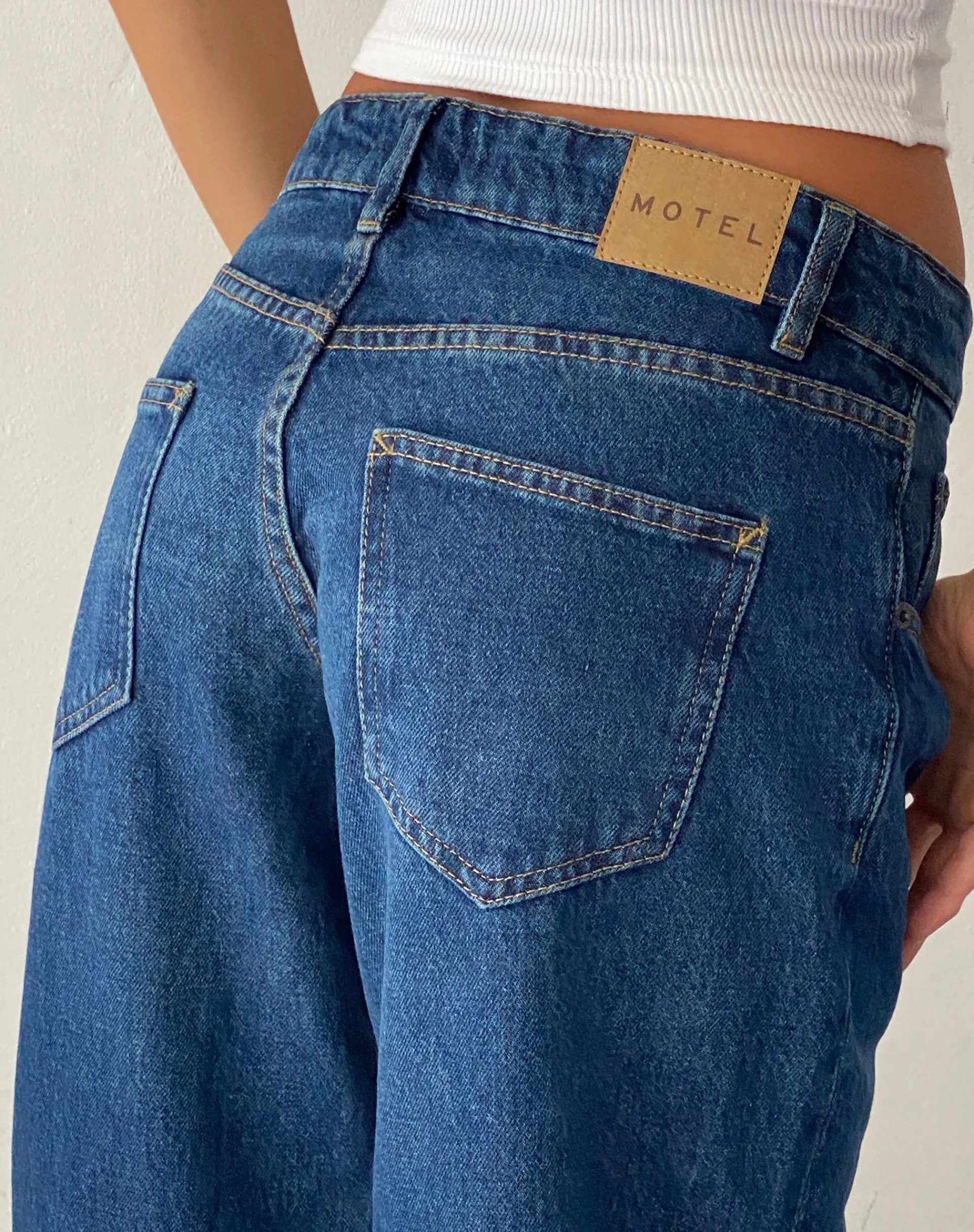 Motel Rocks Low Rise Pants | Jeans-Low Rise Parallel Jeans in Mid Blue Used MidBlueUsed