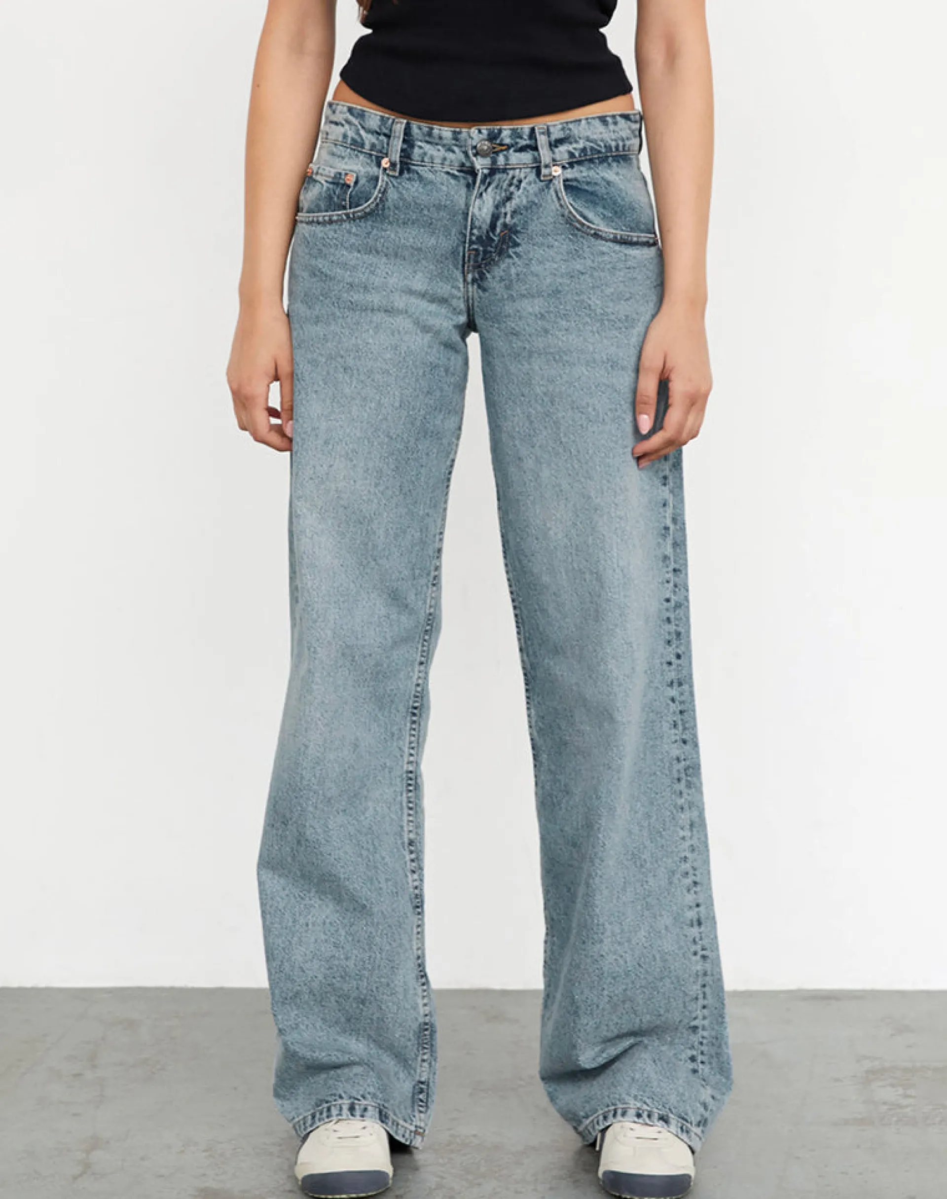 Motel Rocks Jeans | Straight Leg Jeans-Low Rise Parallel Jeans in Vintage Blue Wash VintageBlueWash