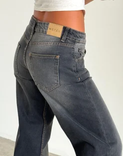 Motel Rocks Low Rise Pants | Jeans-Low Rise Parallel Jeans in Grey Used Bleach Greyusedbleach
