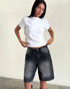 Motel Rocks Jorts-Low Rise Skater Short in Extreme Black ExtremeBlack