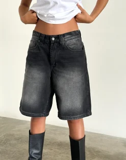 Motel Rocks Jorts-Low Rise Skater Short in Extreme Black ExtremeBlack