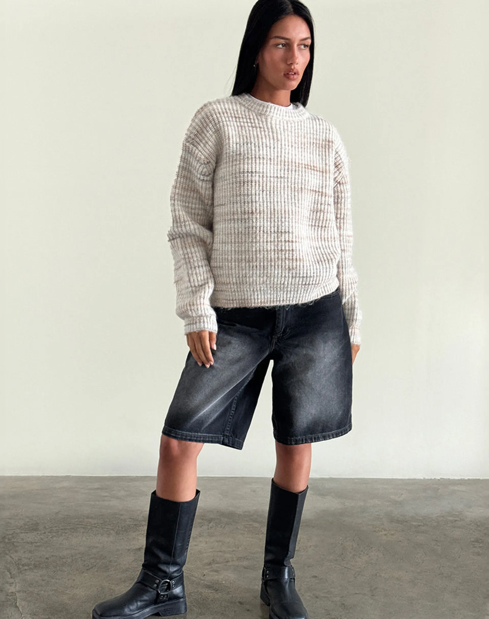 Motel Rocks Jorts-Low Rise Skater Short in Extreme Black ExtremeBlack