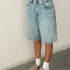 Motel Rocks Jorts-Low Rise Skater Shorts in Bleach Denim BleachDenim
