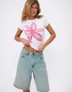 Motel Rocks Jorts-Low Rise Skater Shorts in Bleach Denim BleachDenim