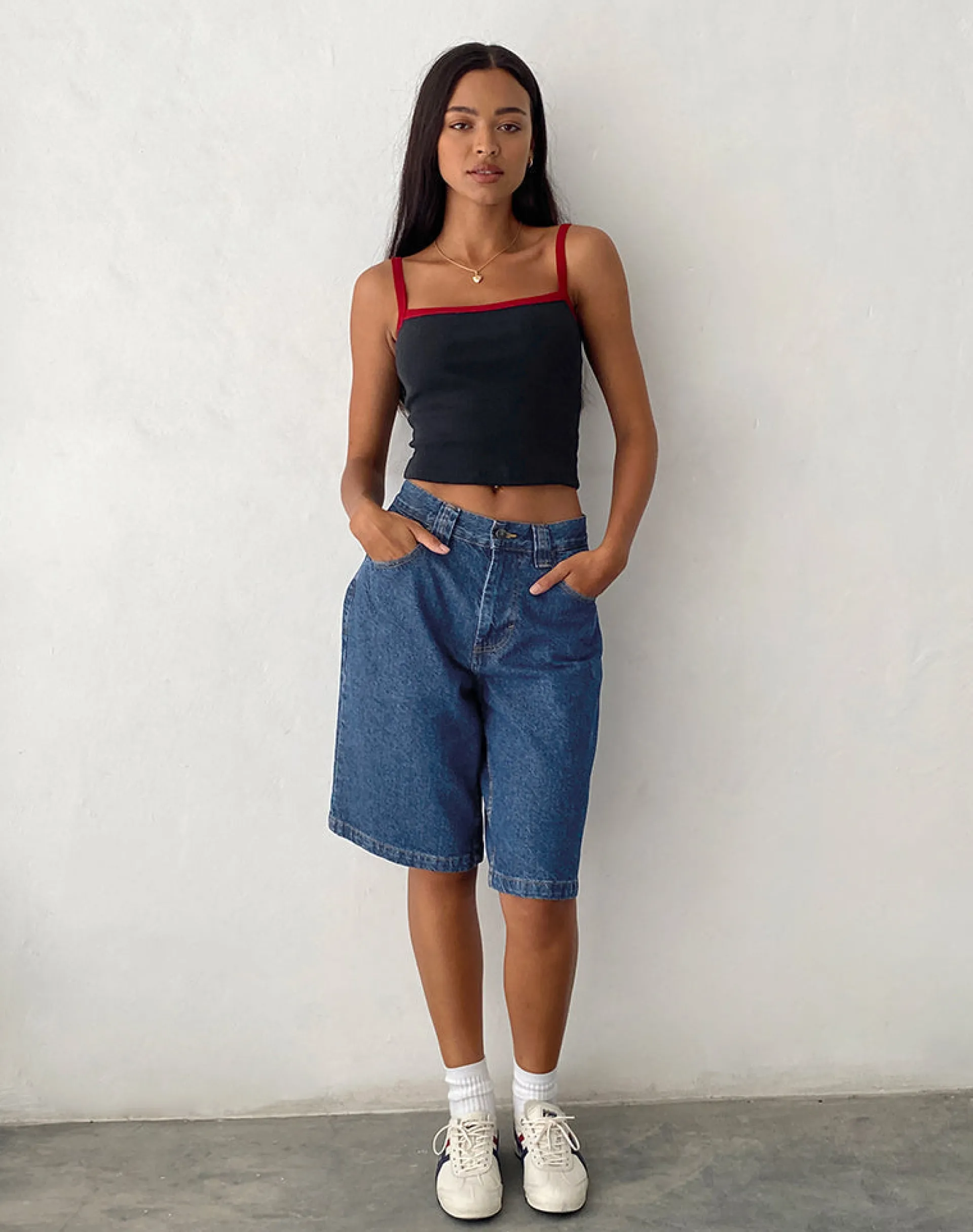Motel Rocks Jorts-Low Rise Skater Shorts in Core Blue Stone CoreBlueStone