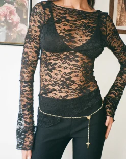 Motel Rocks Long Sleeve Tops-Lubica Long Sleeve Top in Lace Black