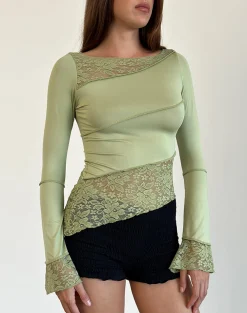 Motel Rocks Long Sleeve Tops | Lace Tops-Lucca Long Sleeve Top in Lace Sage LaceSage