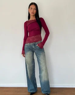 Motel Rocks Basic Tops | Long Sleeve Tops-Lucca Long Sleeve Top in Burgundy