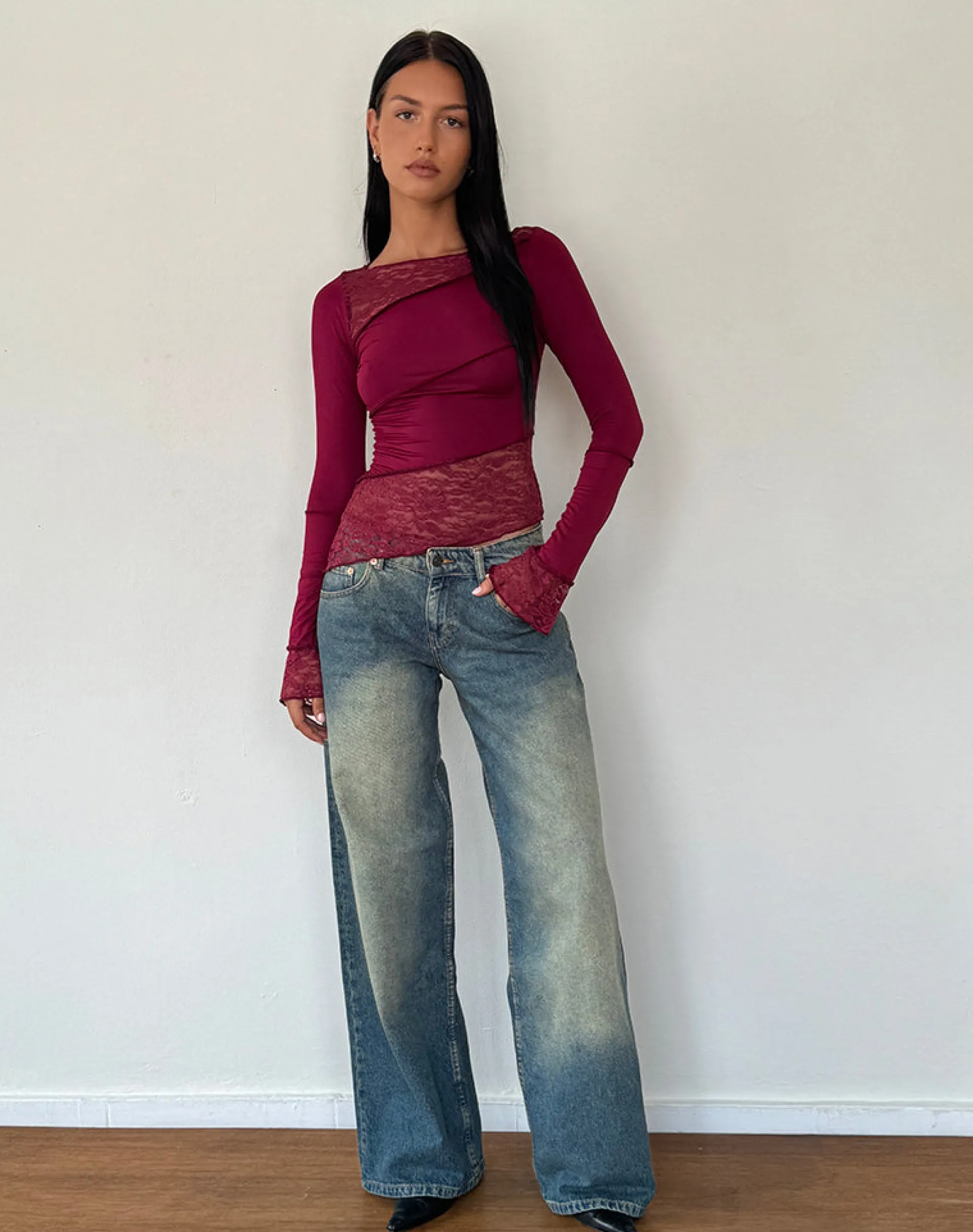 Motel Rocks Basic Tops | Long Sleeve Tops-Lucca Long Sleeve Top in Burgundy