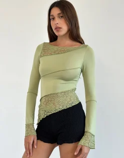 Motel Rocks Long Sleeve Tops | Lace Tops-Lucca Long Sleeve Top in Lace Sage LaceSage