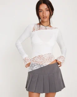 Motel Rocks Basic Tops | Lace Tops-Lucca Long Sleeve Top in Lace White LaceWhite
