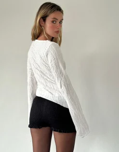 Motel Rocks Basic Tops | Long Sleeve Tops-Lucca Ripple Top Jacquard White JacquardWhite