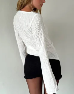 Motel Rocks Basic Tops | Long Sleeve Tops-Lucca Ripple Top Jacquard White JacquardWhite