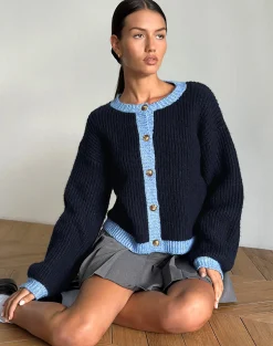 Motel Rocks Cardigans-Luciana Cardigan in Contrast Navy ContrastNavy