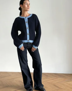 Motel Rocks Cardigans-Luciana Cardigan in Contrast Navy ContrastNavy