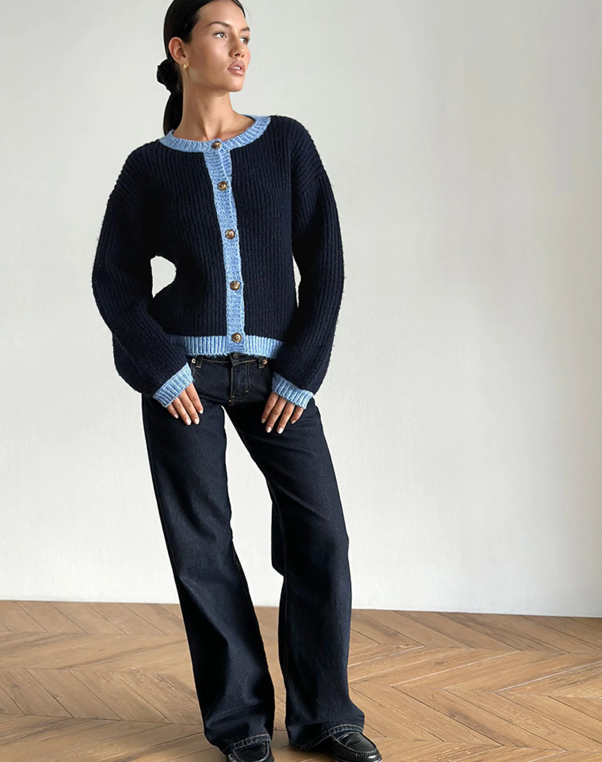 Motel Rocks Cardigans-Luciana Cardigan in Contrast Navy ContrastNavy